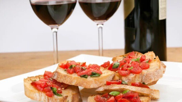 Tomato Bruschetta and Red Wine